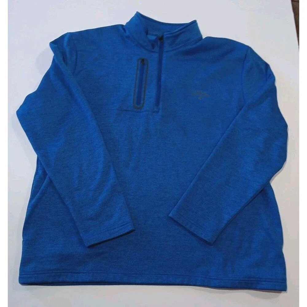 Callaway Sweater Mens 2X Blue Fleece Pullover 1/4 Zip Pockets Golf Casual